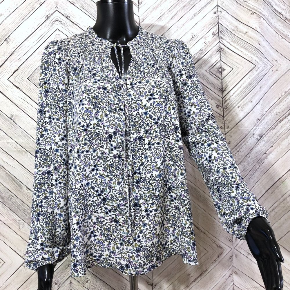 rachel zoe S smock drawstring neck  white floral